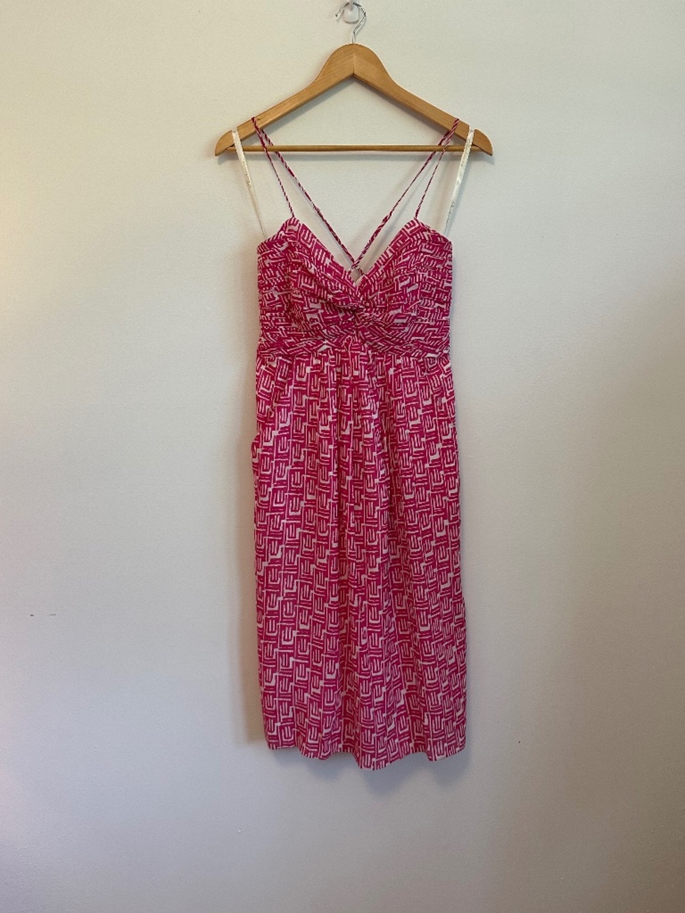 Shoshanna Geometric Pink and White Printed Crossback Dress | Size 8